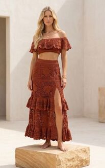 نسخ ⁦vilorian two piece dress set full of details day & night summer elegance %100 cotton⁩