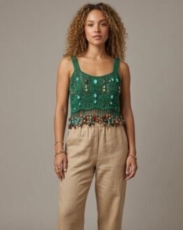 turqugr a one piece top, long to the waist royal green & has 14 grams of natural turquoise stones & many more natural stones %100 cotton