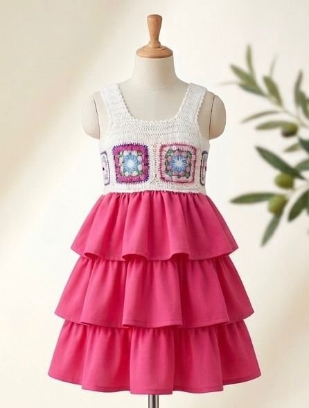 2026/06/1000455093.jpg cindyalk crochet top attached with a cotton bottom dress cinderella style dress for her majesty %100 cotton