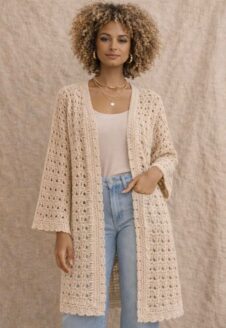 verno ll light beige (fit) above the knees thick cardigan %100 cotton